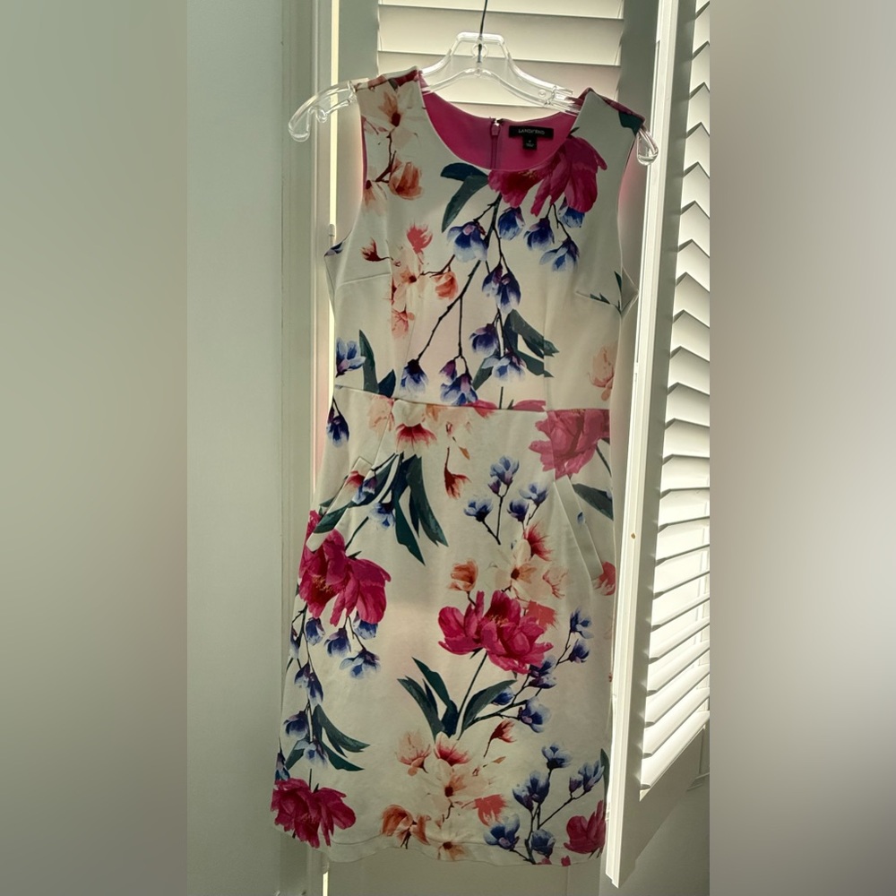 Lands' End Floral Dress - Creamy White, Pink & Blue